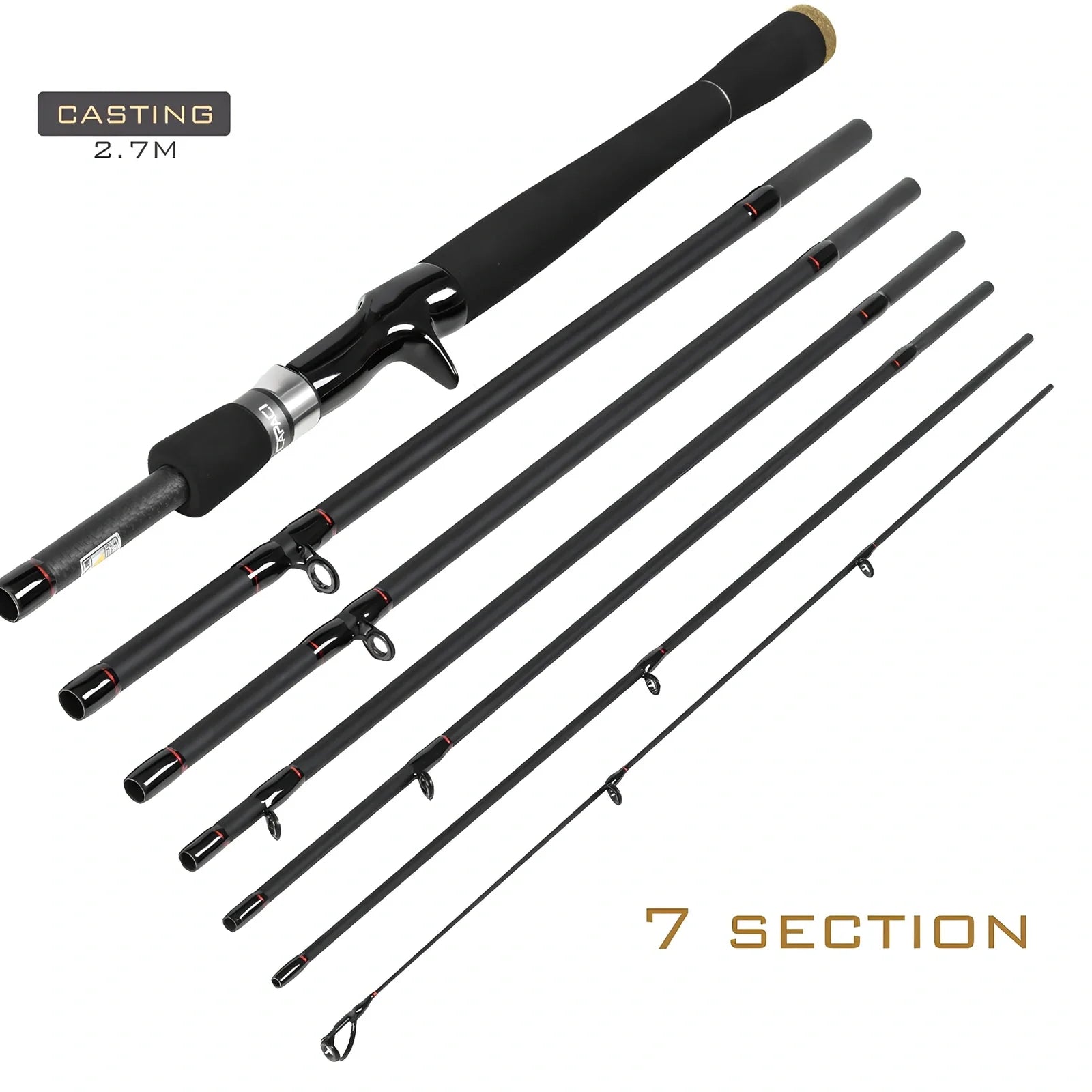 Carbon fishing rod with gun handle and sectional construction for sea perch angling