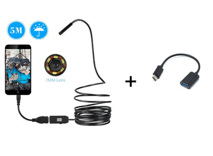 OWSOO USB endoscope camera with 5m cable, hook, magnet and side mirror attachments for inspection