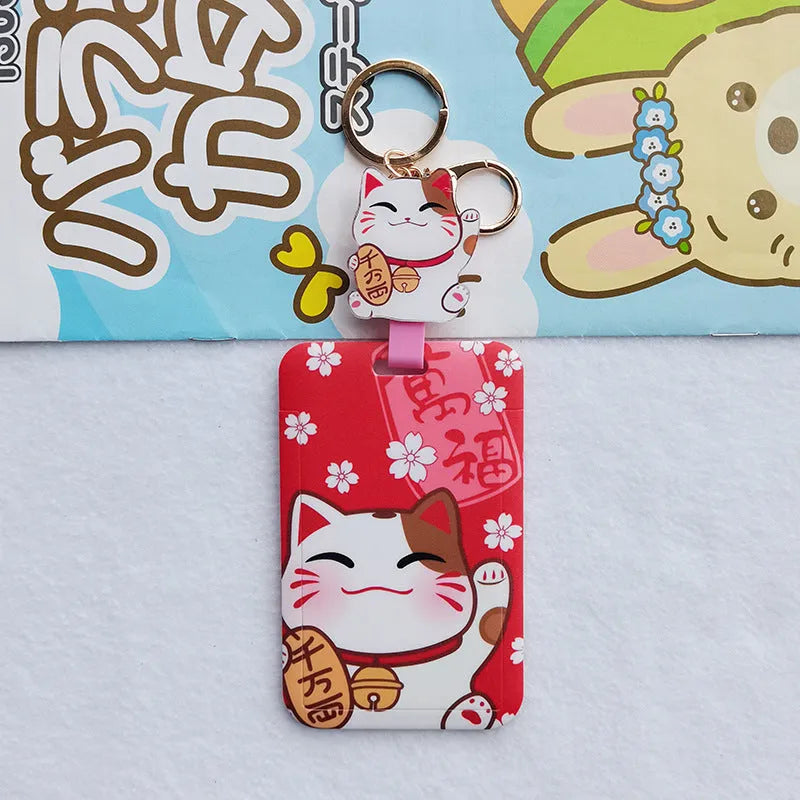 Lucky Cat plastic certificate sleeve set with decorative pendant in cartoon style