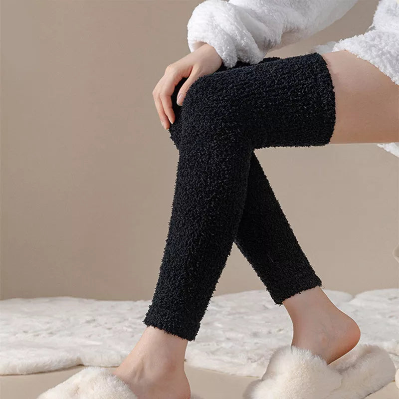Winter warm plush socks for women with dual-purpose heel and knee protection