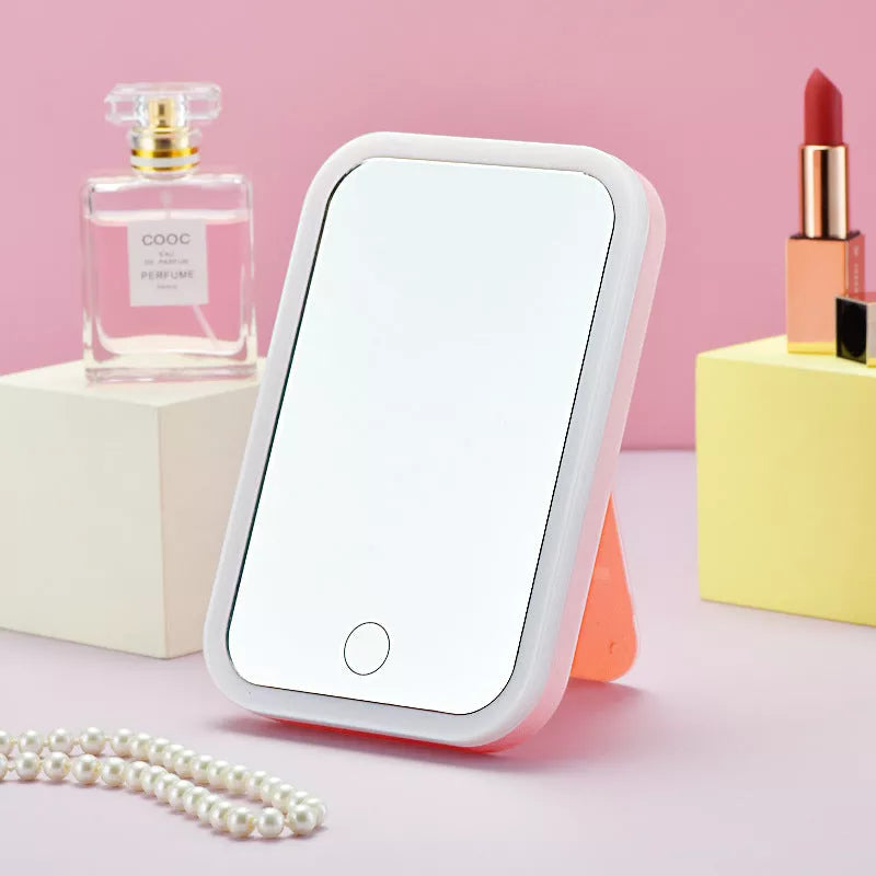 Square LED Makeup Mirror with smart touch control in pink and white