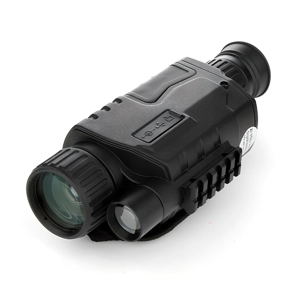 Black infrared monocular with 500m night vision range and 5x magnification for dark conditions