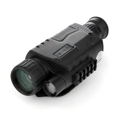Black infrared monocular with 500m night vision range and 5x magnification for dark conditions