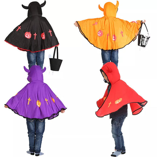 Children's Halloween costume in knitted polyester, available in red, yellow, black, and purple
