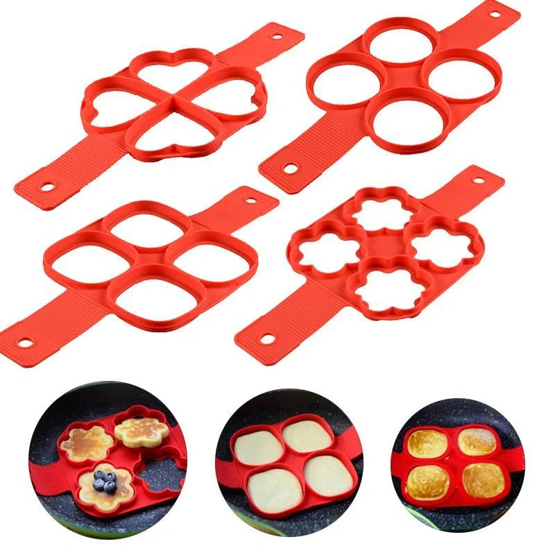 Silicone non-stick egg pancake maker rings in red, perfect for breakfast preparation