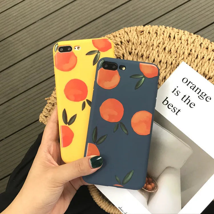 Orange TPU matte iPhone case with silicone soft shell protection shown from front and side angles