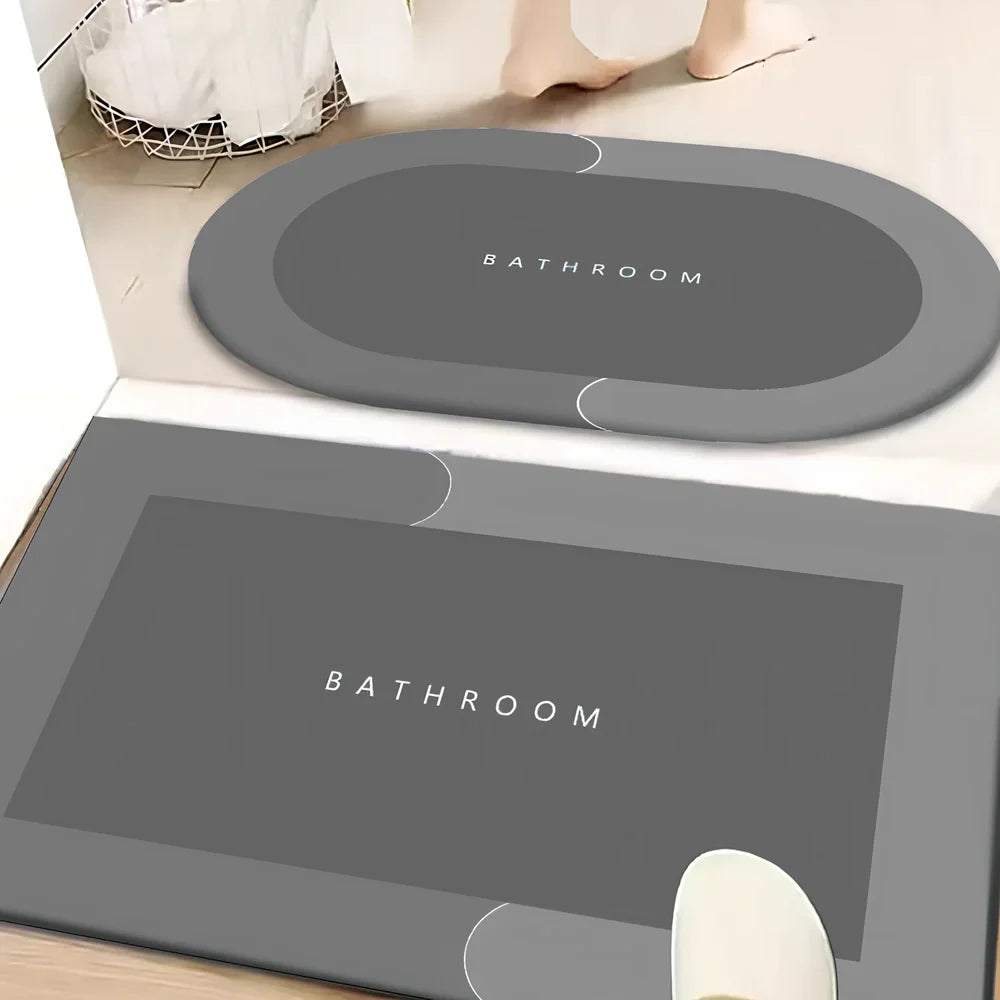 Two-piece Natsume anti-slip bathroom mats 45x70cm in dark grey, machine-woven blended fibres for wet floor grip