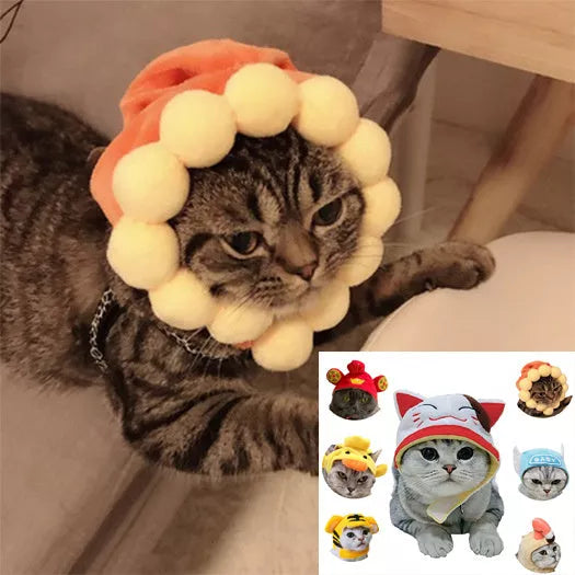 Cartoon-themed pet hat for cats with unique embroidery detailing