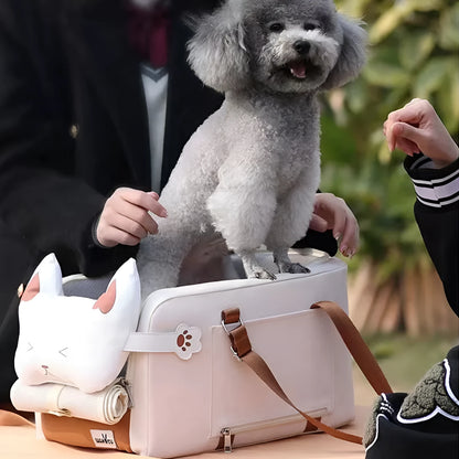 Beige hard-sided pet carrier with one-shoulder strap for cats and pets under 15kg