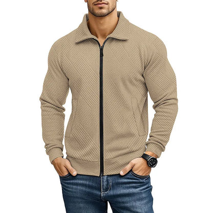 Men's casual waffle texture jacket with turn-down collar in solid colour