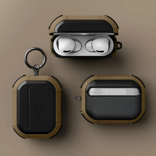 Black TPU and PC protective shell case for Apple AirPods 1, 2, and AirPods Pro charging case