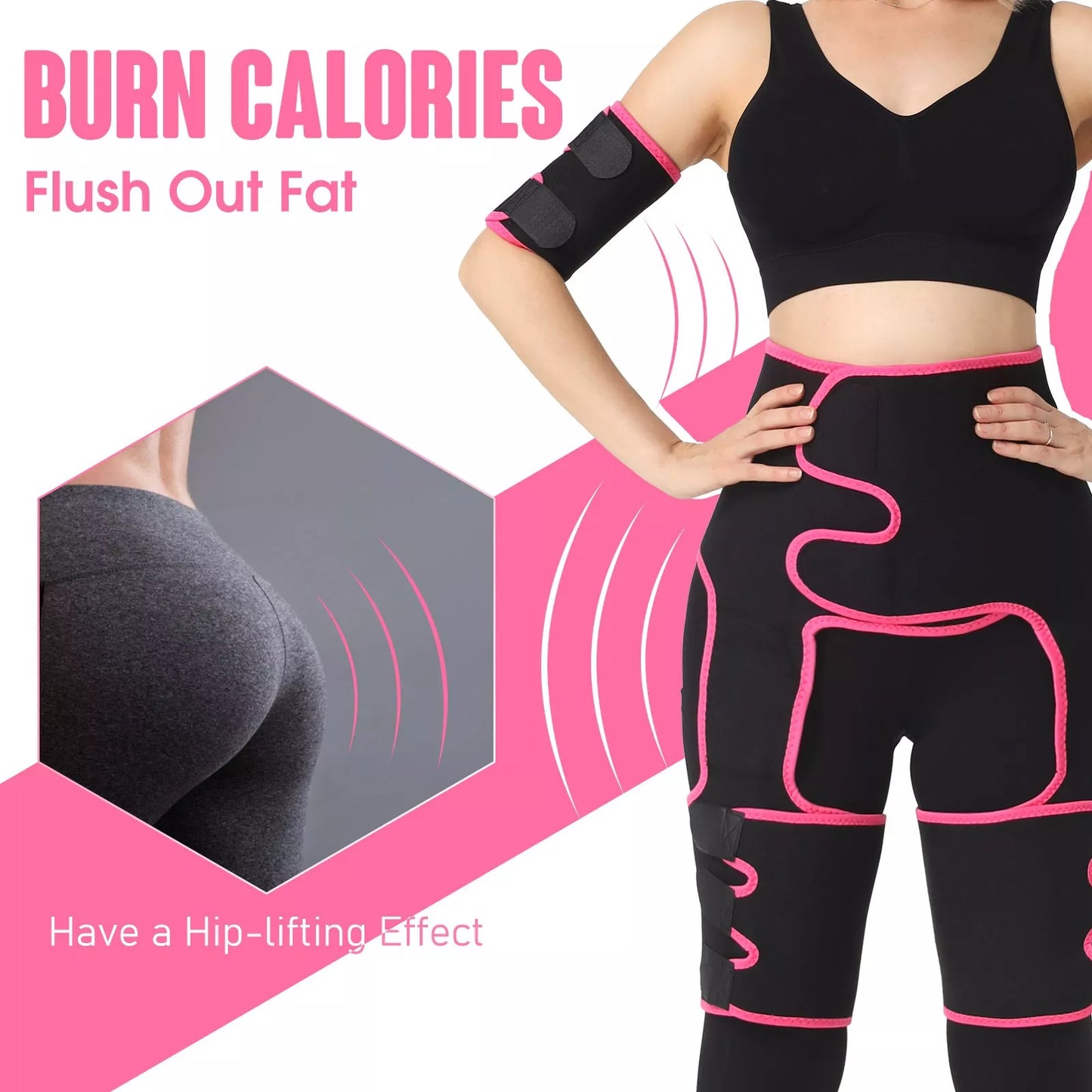 Adjustable Fitness Belt for waist, arm, and thigh training in Black and Pink
