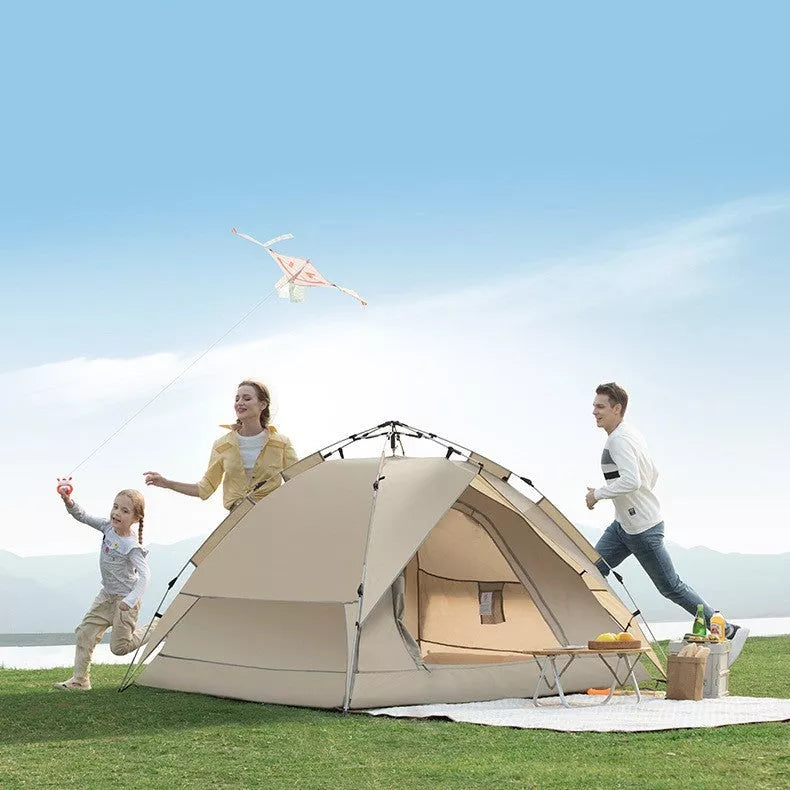 Automatic pop-open camping tent with sunscreen and rain protection