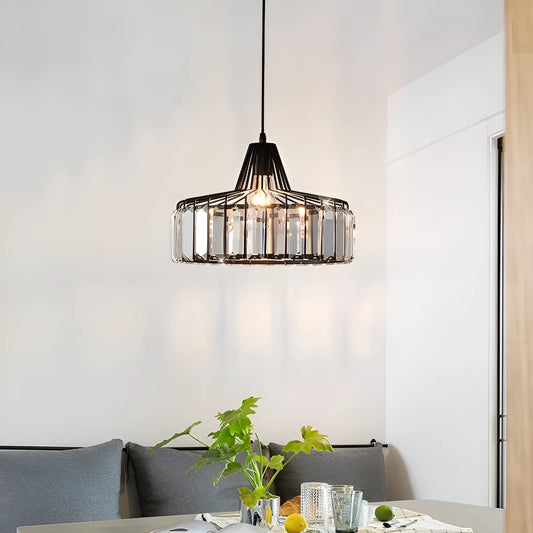 Black and gold iron crystal chandelier LED ceiling lamp with full spectrum light on a white background.