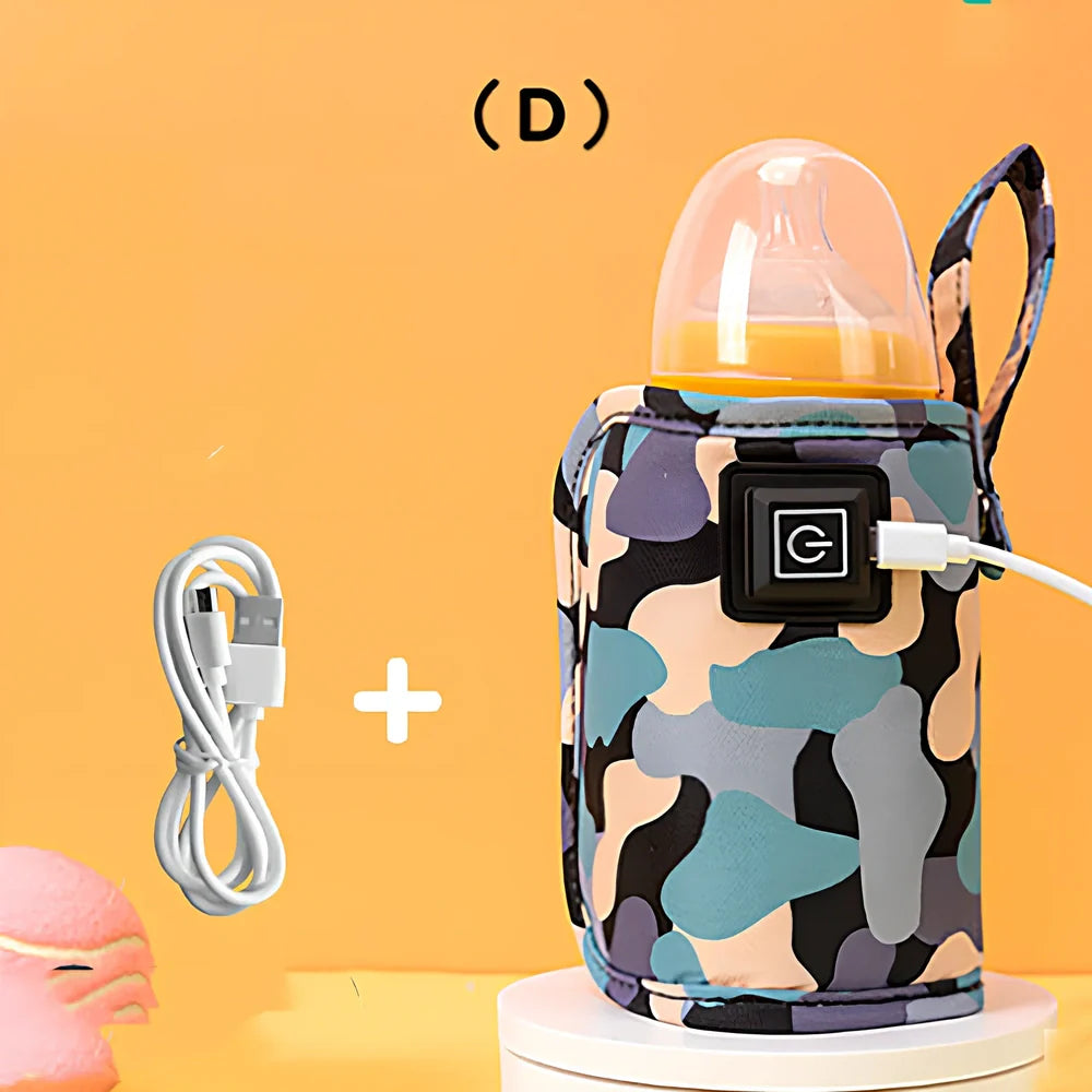 Portable milk bottle warmer with cloth cover and heating element for 55-75mm bottles