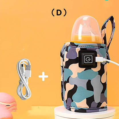 Portable milk bottle warmer with cloth cover and heating element for 55-75mm bottles