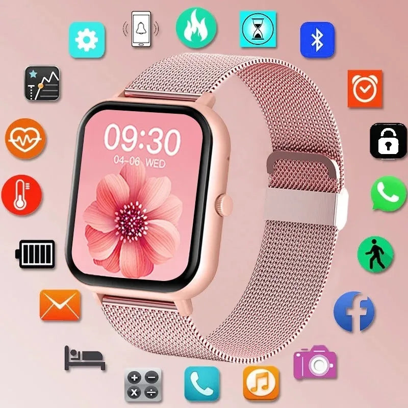 ZL54C smart watch on wrist showing health stats on AMOLED screen, with Milan steel strap option.