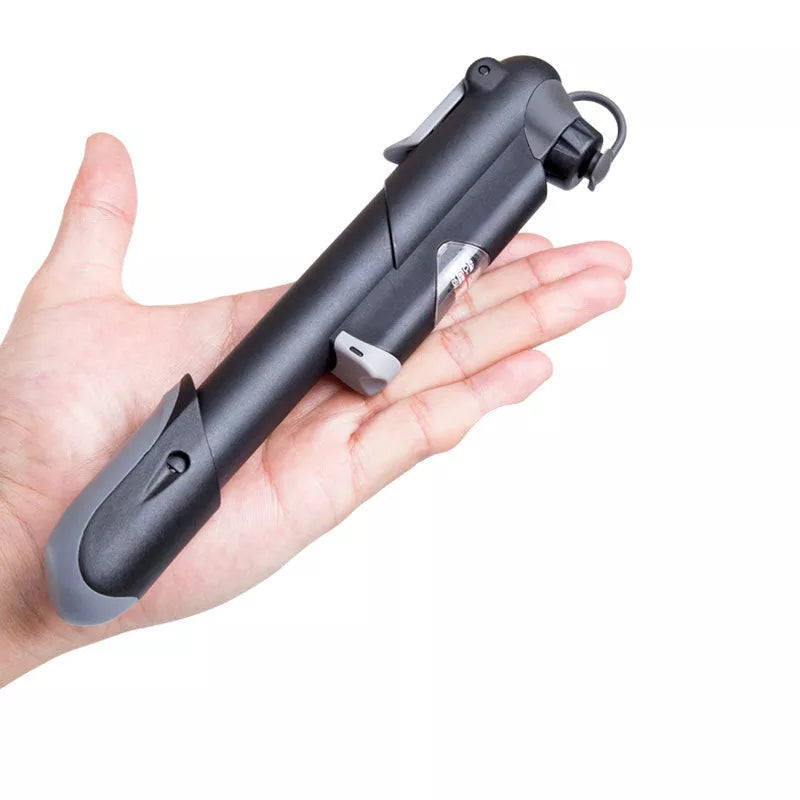 Compact bicycle mini pump with aluminum alloy construction and mounting accessories