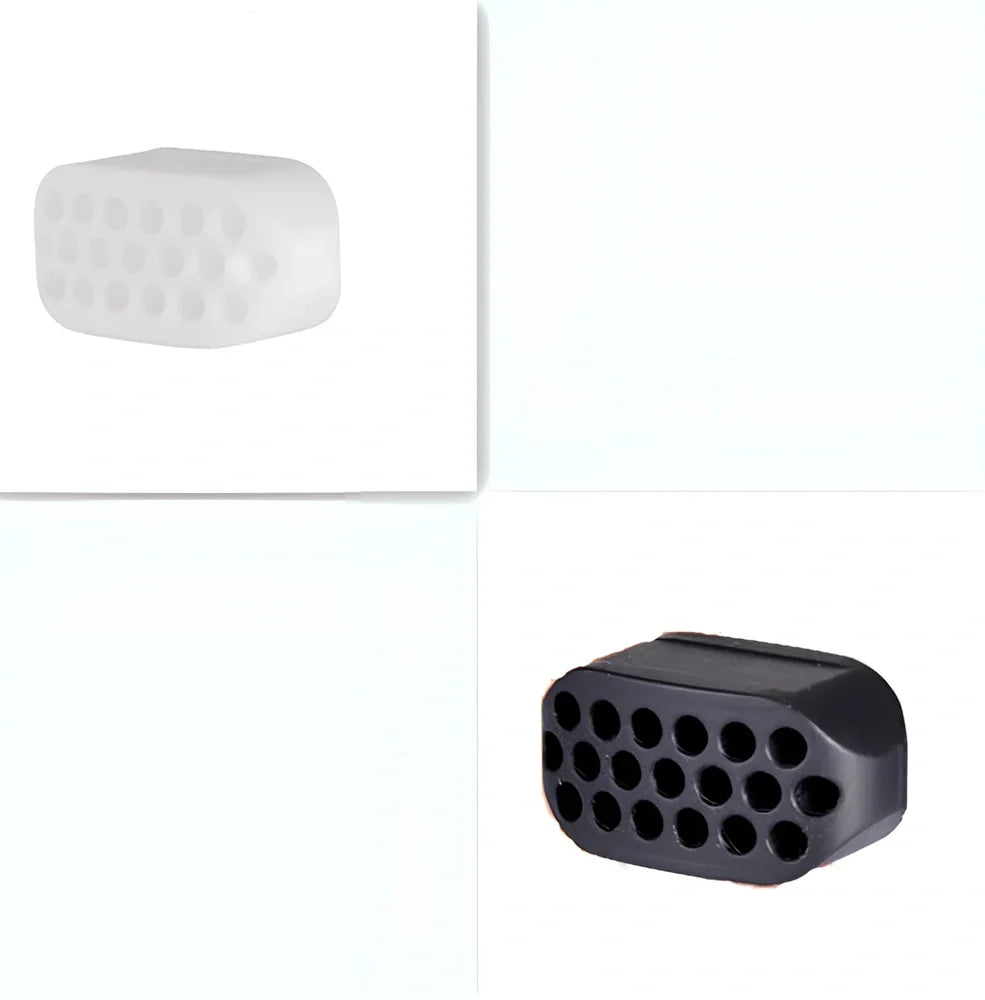 Compact black silicone jaw trainer for muscle shaping, food-grade material, portable at 5cm size for daily facial exercises