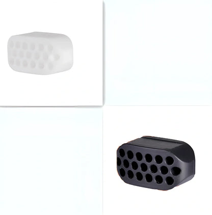 Compact black silicone jaw trainer for muscle shaping, food-grade material, portable at 5cm size for daily facial exercises