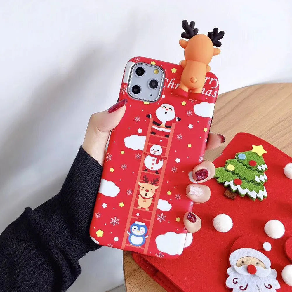 Christmas phone case with silicone back cover for iPhone, showing festive design and colour options