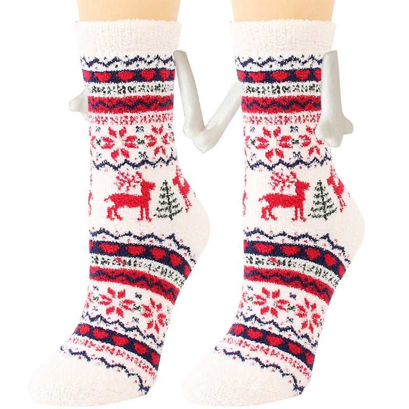 Christmas couple socks with magnetic connection feature and 3D animal patterns