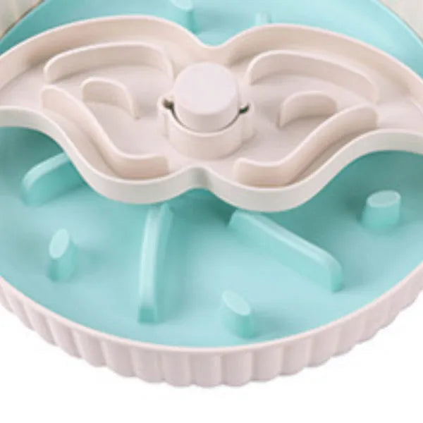 Pet food basin with rotating game board and textured silicone pad in multiple colour options including beige, blue, gray, green, and red