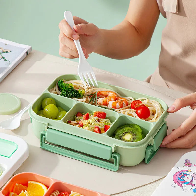 1300ml rectangular plastic cartoon bento box with sealed lid and microwaveable heating, available in three designs