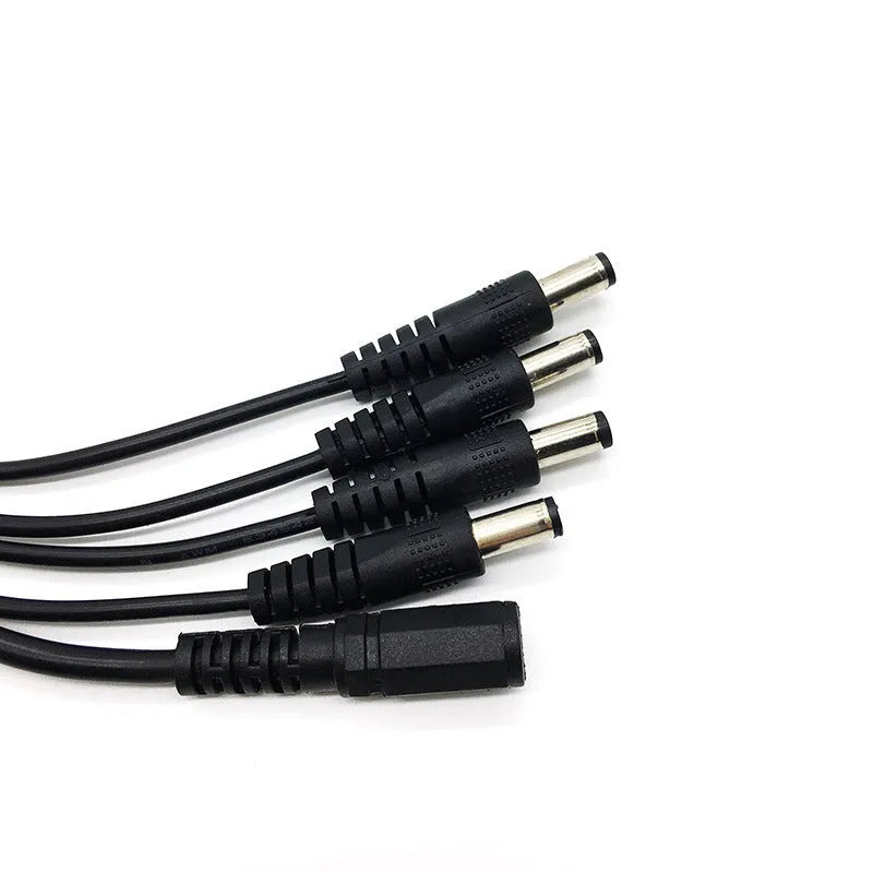12V1 Drag 4dc Monitoring Power Cord for CCTV Systems, 0.39 Metre Black Cable with DC 1-to-4 Splitter, 5.5mm*2.1mm Output Connector, Copper Core Wire for Transmission Up to 20A Current and 80W Power