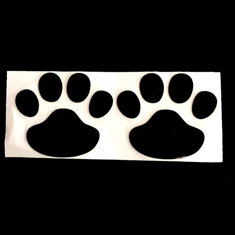 Pair of hand-shaped brush dog footprints PVC car sticker in black, gold, red, or silver colour.