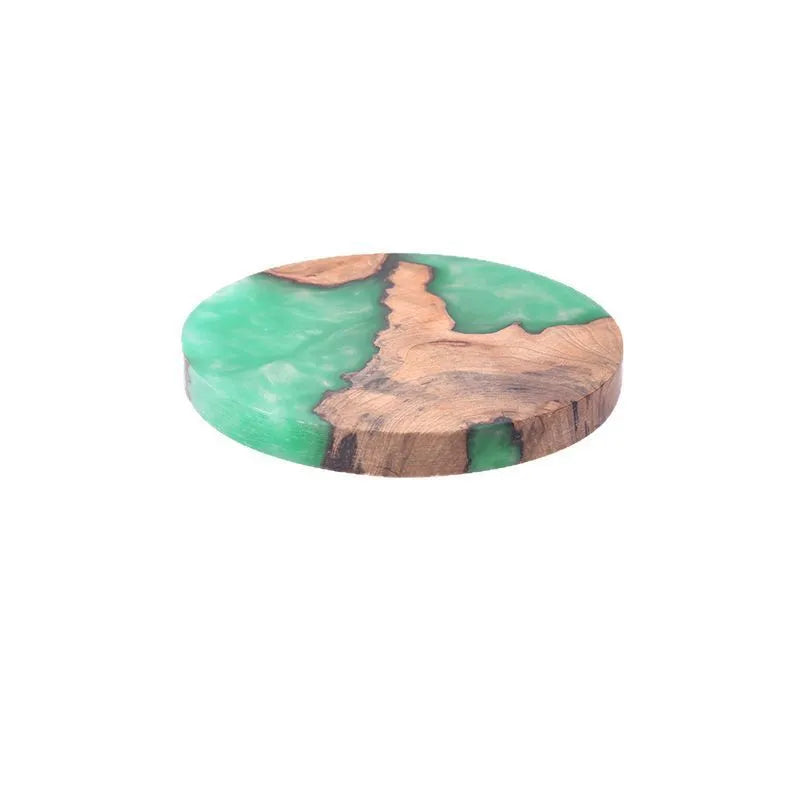 Nordic-style wooden coaster with irregular shape, 9.8cm diameter, for tea set protection