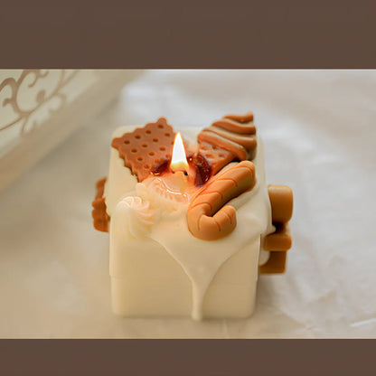 Homemade gingerbread man Christmas scented candles in block shape with six fragrance options