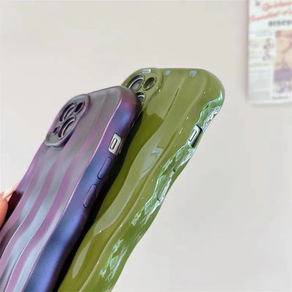 Silicone iPhone 17 phone case with water ripple texture in wavy green colour