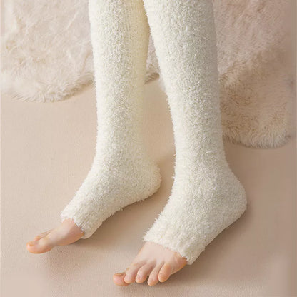 Winter warm plush socks for women with dual-purpose heel and knee protection