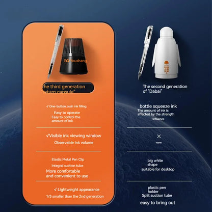 Automatic suction pen set with plastic construction and choice of pen heads for student and office writing