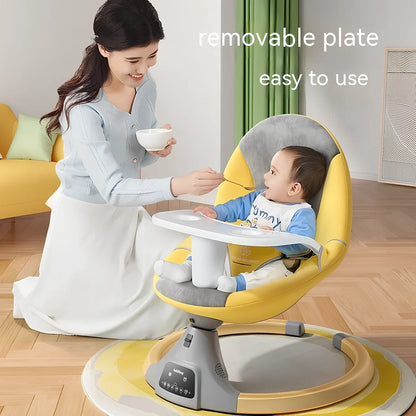 Cloud mist blue electric baby rocking chair with mosquito net and toy holder