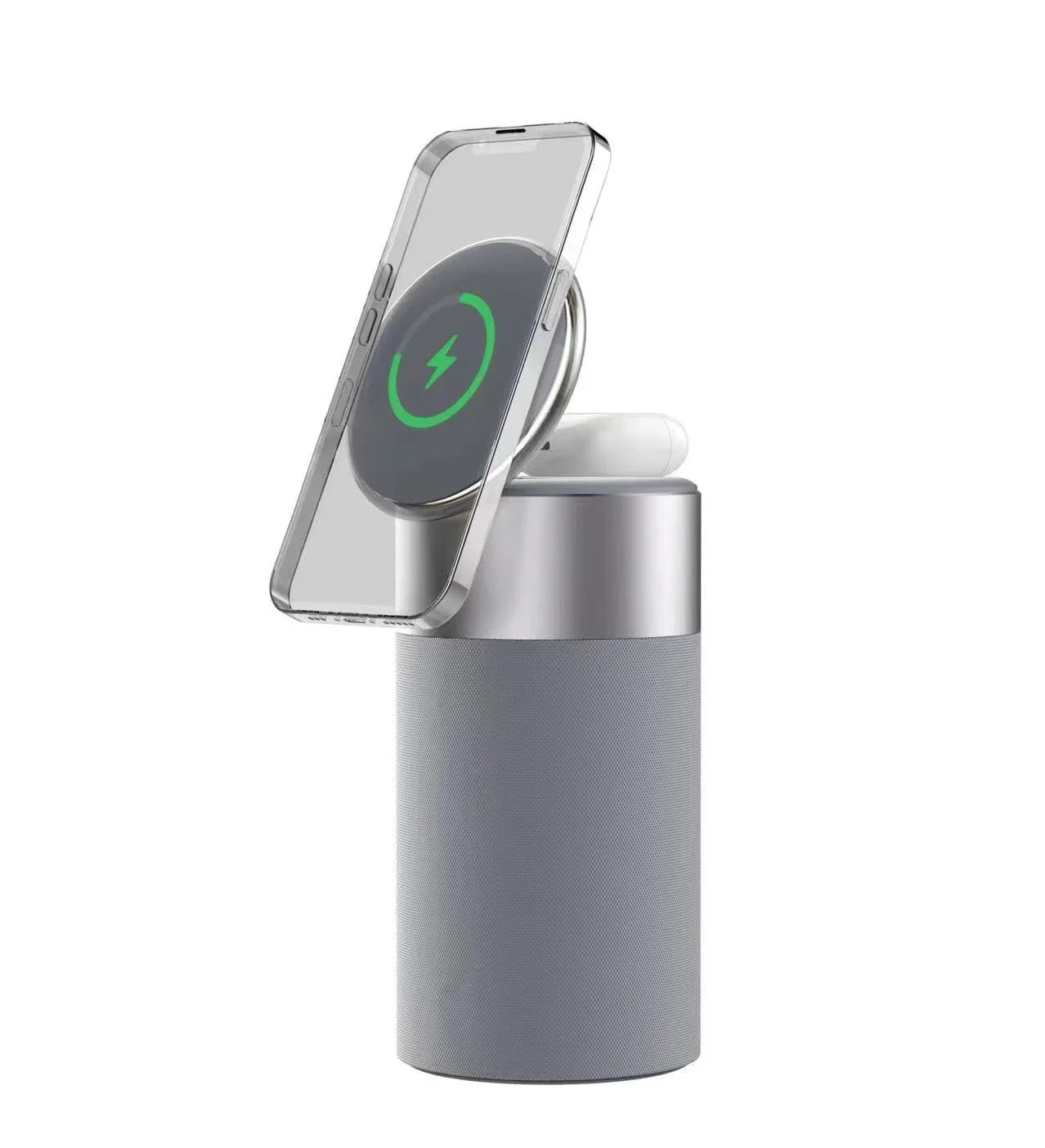 Versatile 3-in-1 wireless charging station with touch lamp and Bluetooth speaker for home and office use
