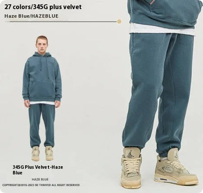 Men's velvet sweatpants with ankle banded cuffs in multiple solid colour options