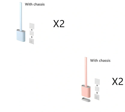 Wall-mounted soft toilet brush with silicone bristles and cover in midnight green colour