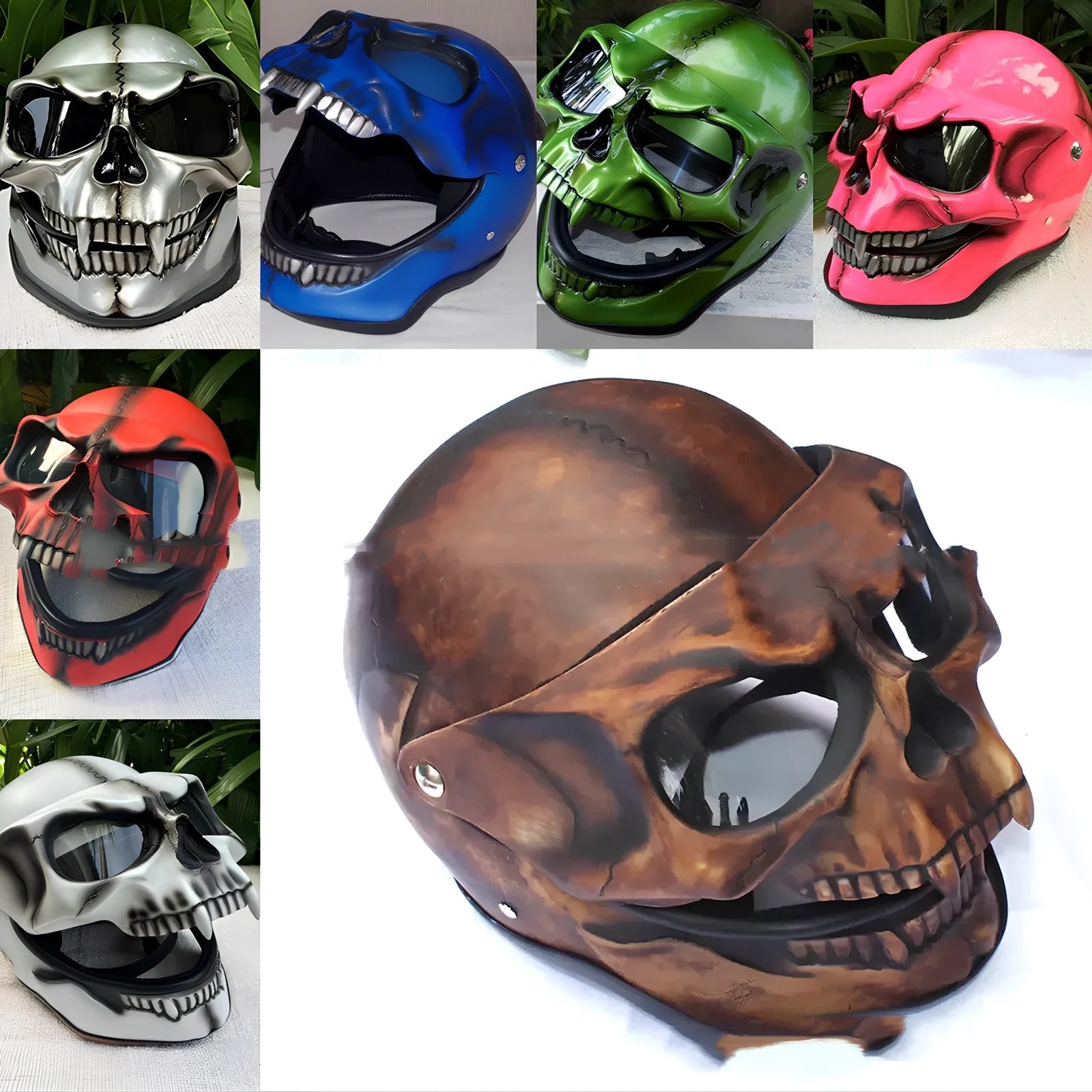 Latex Halloween skull head helmet mask in copper colour showing detailed facial features