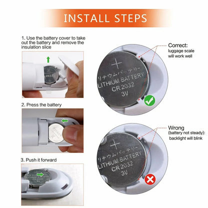 Silver digital luggage scale with LCD display showing weight measurement and integrated hanging belt
