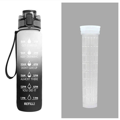 1-Liter Tritan Sports Water Bottle with Time Markers, Bounce Cover, and Motivational Design