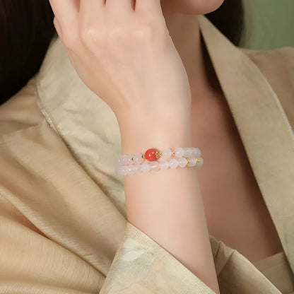 White agate double layer women's bracelet with 6mm geometrical beads and polished finish