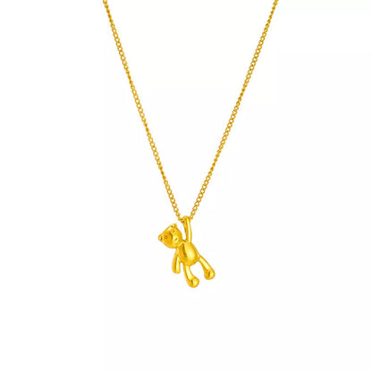 Cartoon bear pendant necklace with titanium steel chain, gold finish, adjustable 41cm to 50cm