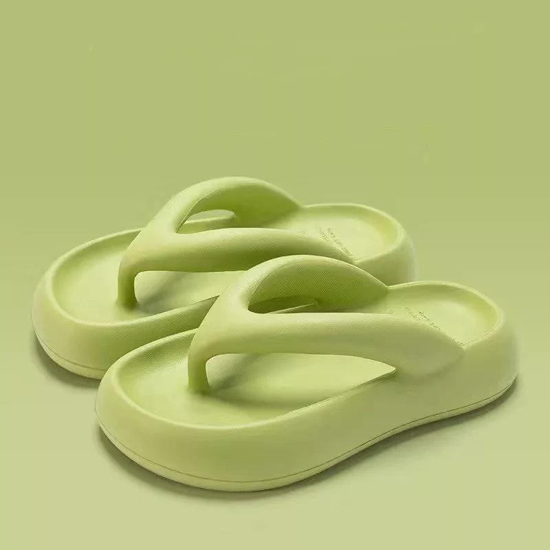 Solid color thick-soled flip-flops with bow detail for summer wear