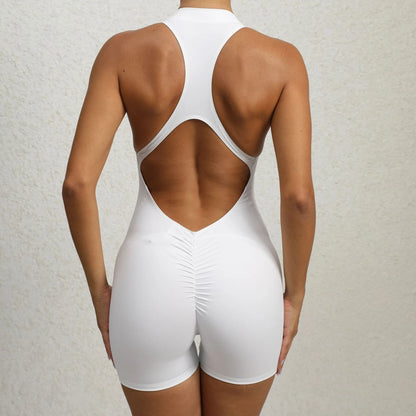 Women's sleeveless tummy control shapewear jumpsuit with zipper closure, available in multiple colors and sizes