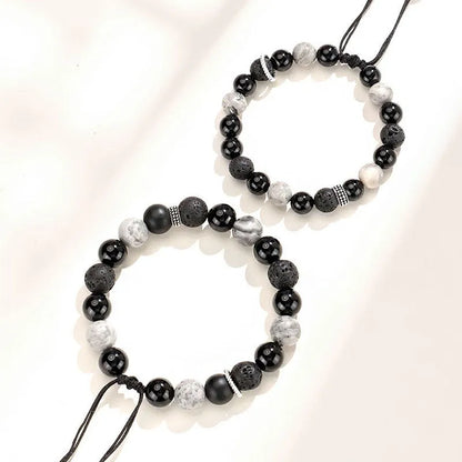 Black agate map stone volcanic bracelet with diamond-shaped stones in new Chinese style