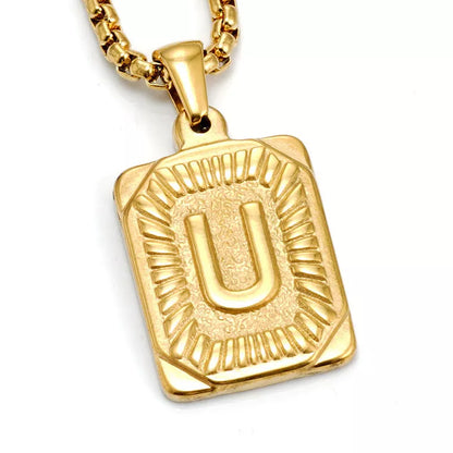 Men's gold-plated titanium steel letter necklace with pearl chain, customizable pendant