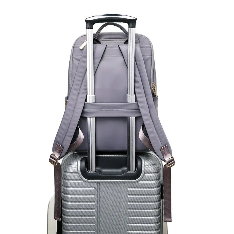 Oxford cloth women's backpack large capacity classic black purplish grey anti-theft waterproof breathable wear-resistant work travel hiking laptop bag with padded straps