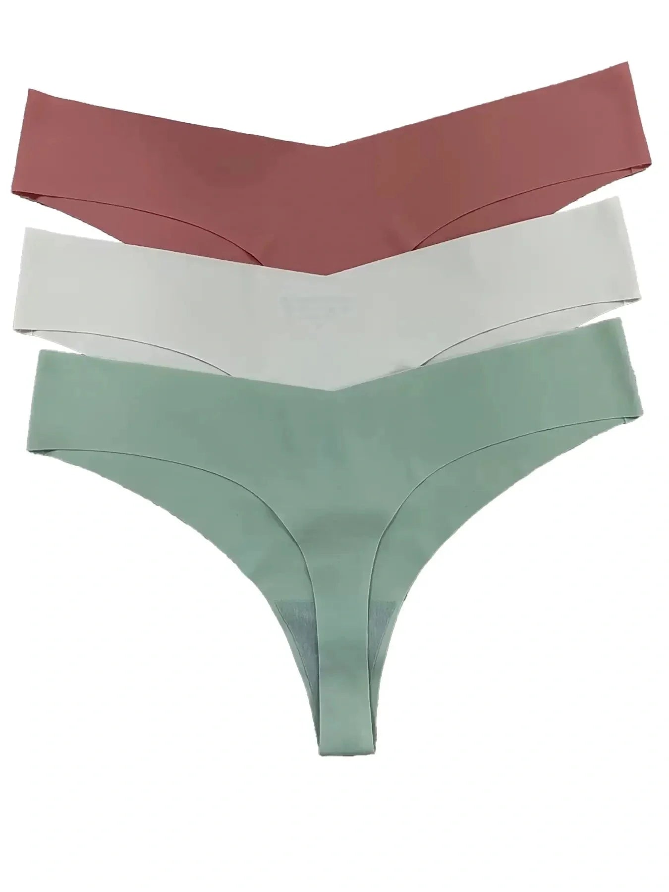 Low waist ice silk nude feel seamless purified cotton crotch T-back underwear set in assorted colors